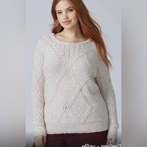 Lane Bryant Gray cable knit studded sweater Womens plus size 26/28W